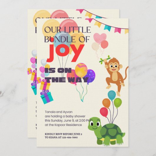 私たちの小さな喜びの束が途中にある。 招待状 (正面/裏面)