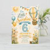 私たちの小さな太陽が6歳の誕生日を迎える ホットエアバルーン テディベア 招待状 (スタンド正面)