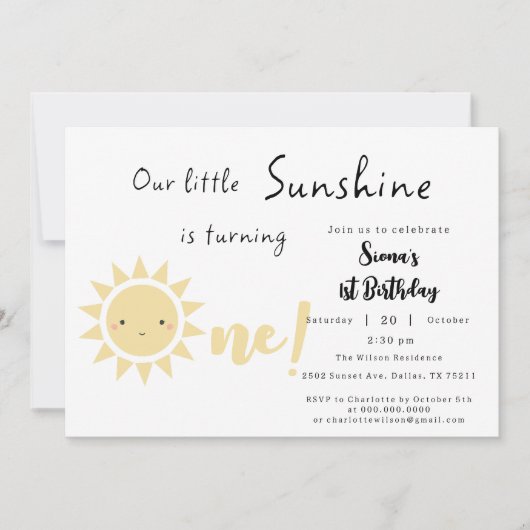 私たちの小さな太陽の光が一つかわいい誕生日を迎える 招待状 (正面)