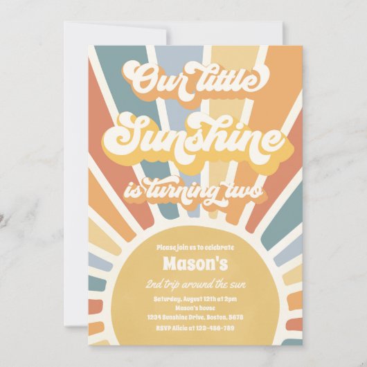 私たちの小さな太陽の光が2歳の誕生日を迎える 招待状 (正面)