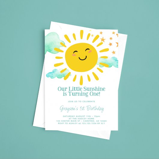 私たちの小さな太陽の光の最初の誕生日 招待状