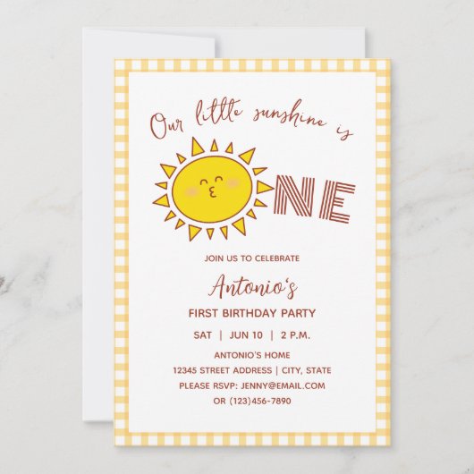 私たちの小さな太陽の光は一つの子供の誕生日写真 招待状 (正面)