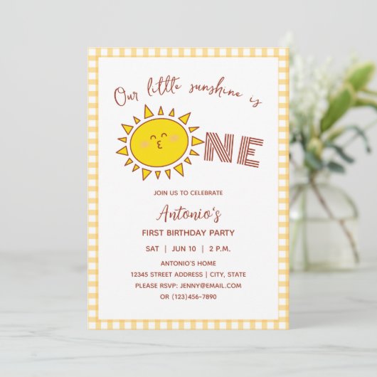 私たちの小さな太陽の光は一つの子供の誕生日写真 招待状 (スタンド正面)