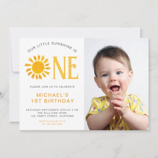 私たちの小さな太陽の光は1日の誕生日の写真 招待状 (正面)