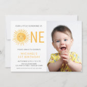 私たちの小さな太陽の光は1歳の誕生日の少年の写真 招待状 (正面)