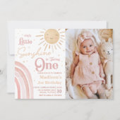 私たちの小さな太陽の虹 1歳の誕生日写真 招待状 (正面)