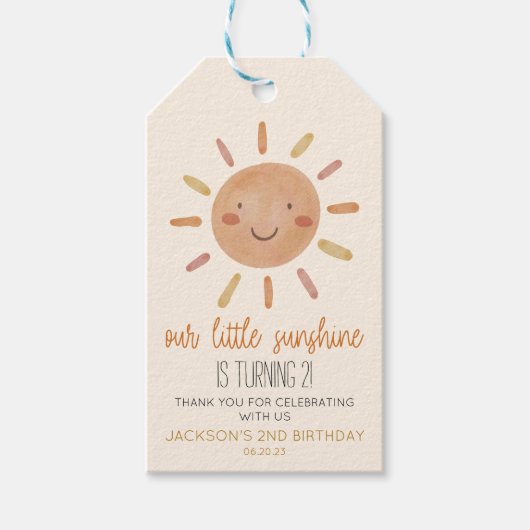私たちの小さな太陽の黄色い太陽の誕生日パーティー ギフトタグ (正面)