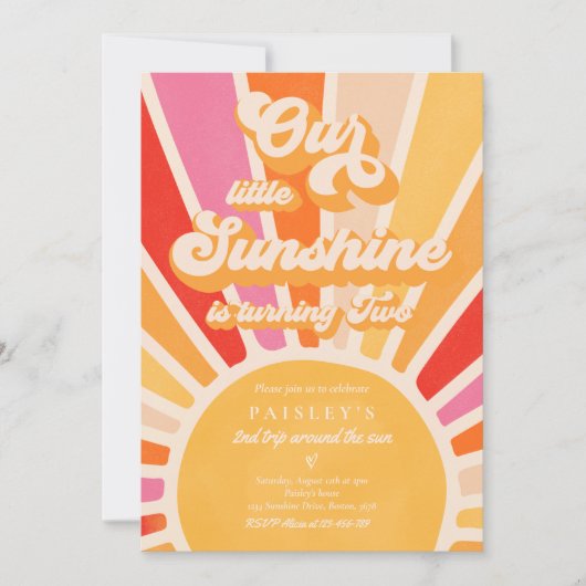 私たちの小さな太陽の2nd誕生日の明るい虹 招待状 (正面)