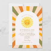 私たちの小さな太陽サン レトロ ミニマル 1歳の誕生日 招待状 (正面)