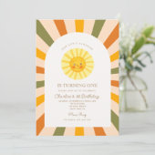 私たちの小さな太陽サン レトロ ミニマル 1歳の誕生日 招待状 (スタンド正面)