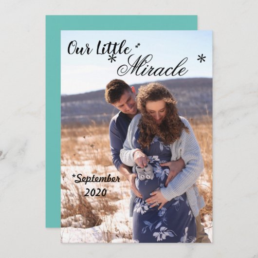 私たちの小さな奇跡の妊娠カードの発表 招待状 (正面/裏面)