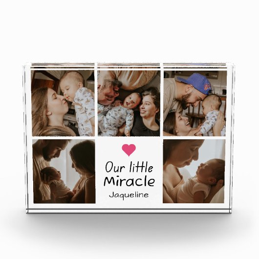 私たちの小さな奇跡の新しい親ベビー写真コラージュ フォトブロック (正面)