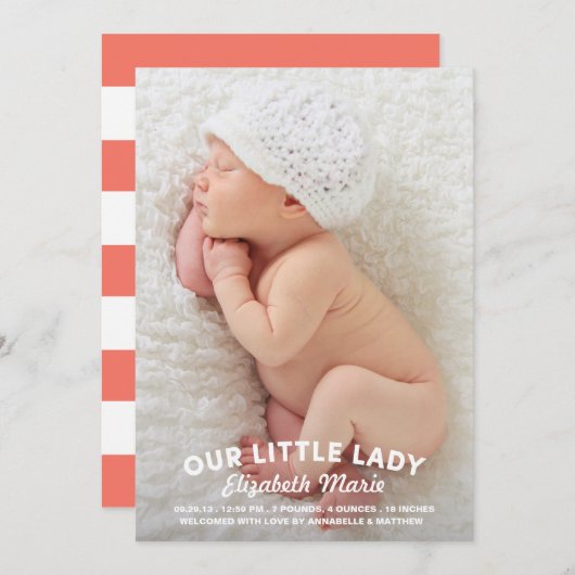 私たちの小さな女性の誕生の発表 案内状 (正面/裏面)