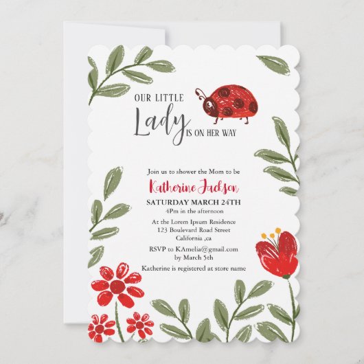私たちの小さな女性は彼女の方法の女の子の赤ちゃんシャワー 招待状 (正面)