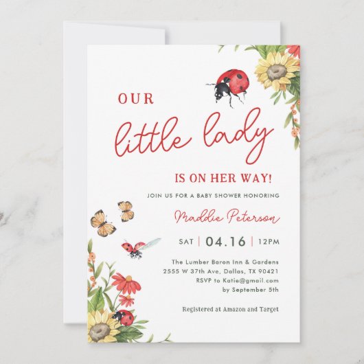 私たちの小さな女性は赤ちゃんのシャワーを途中にある 招待状 (正面)