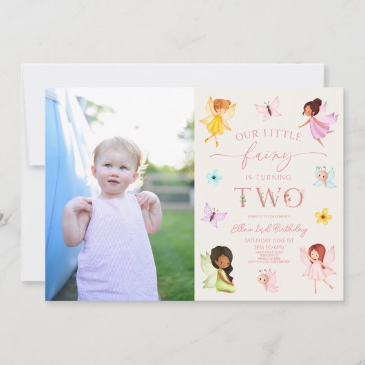 私たちの小さな妖精は魅惑された2番目の誕生日パーティー 招待状 (正面)
