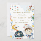 私たちの小さな宇宙飛行士テーマ誕生日パーティー 招待状 (正面)