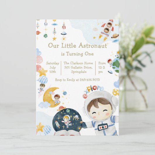 私たちの小さな宇宙飛行士テーマ誕生日パーティー 招待状 (スタンド正面)
