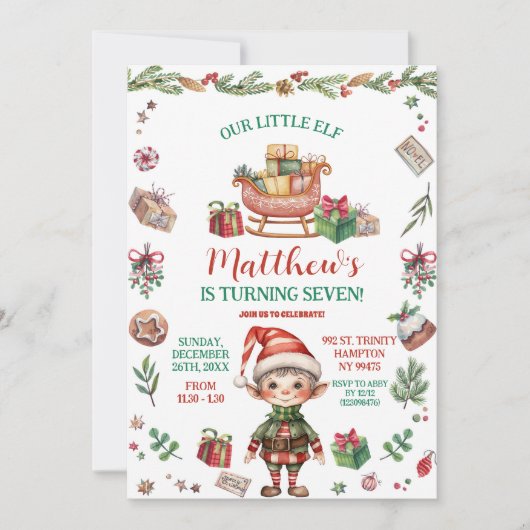 私たちの小さな小妖精や小人クリスマスクッキー誕生日ボーイ 招待状 (正面)