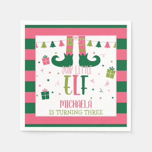 私たちの小さな小妖精や小人誕生日パーティナプキンス – 女の子WH スタンダードカクテルナプキン (正面)