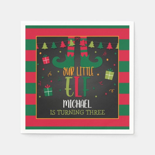 私たちの小さな小妖精や小人誕生日パーティナプキンス – Blk スタンダードカクテルナプキン (正面)