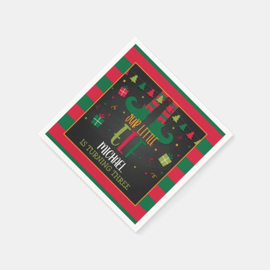 私たちの小さな小妖精や小人誕生日パーティナプキンス – Blk スタンダードカクテルナプキン (角)