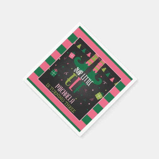 私たちの小さな小妖精や小人誕生日パーティナプキンス – Girl Blk スタンダードカクテルナプキン