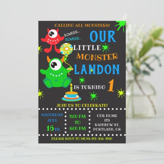 私たちの小さな怪物の誕生日のお招き 招待状 (スタンド正面)