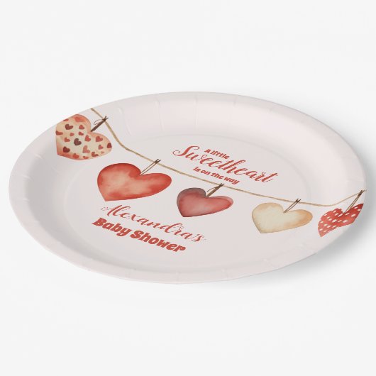 私たちの小さな恋人のバレンタインデー赤ちゃんシャワー ペーパープレート (アングル)