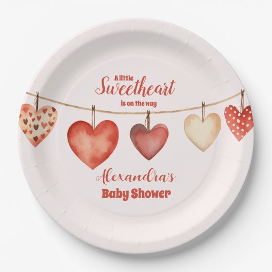 私たちの小さな恋人のバレンタインデー赤ちゃんシャワー ペーパープレート (正面)
