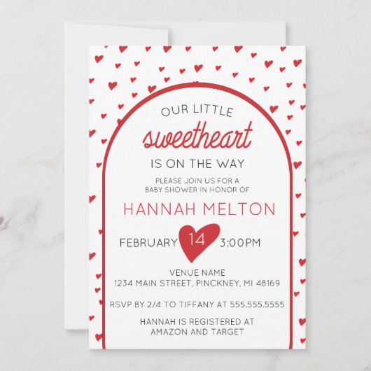 私たちの小さな恋人のバレンタインデー赤ちゃんシャワー 招待状 (正面)