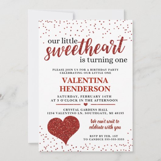 私たちの小さな恋人の最初の誕生日 招待状 (正面)