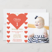 私たちの小さな恋人の赤いハート誕生日パーティー 招待状 (正面)