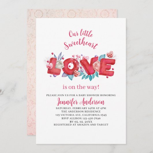 私たちの小さな恋人は赤ちゃんのシャワーの途中にある 招待状 (正面/裏面)