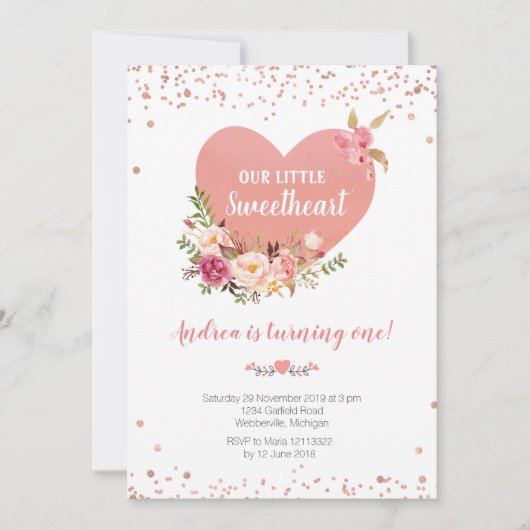 私たちの小さな恋人は1歳の誕生日を迎えている 招待状 (正面)