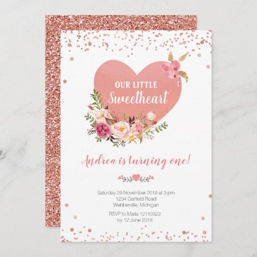 私たちの小さな恋人は1歳の誕生日を迎えている 招待状 (正面/裏面)