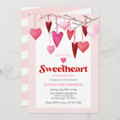 私たちの小さな恋人バレンタインデー1st誕生日パーティー 招待状 (正面/裏面)