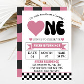 私たちの小さな恋人ピンクのハート女の子1st誕生日 招待状