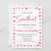 私たちの小さな恋人ピンクハート誕生日パーティー 招待状 (正面)