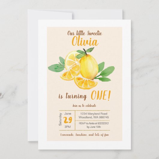 私たちの小さな恋人レモン第1誕生日招待状 招待状 (正面)