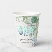 私たちの小さな恐竜が1歳の誕生日を迎える 紙コップ (裏面)