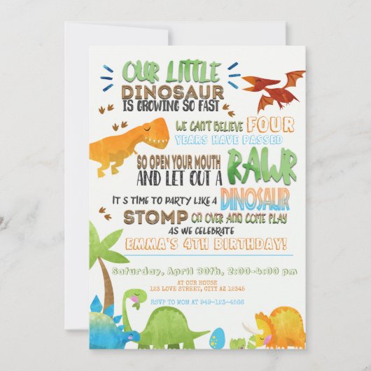 私たちの小さな恐竜子供の誕生日招待状 招待状 (正面)