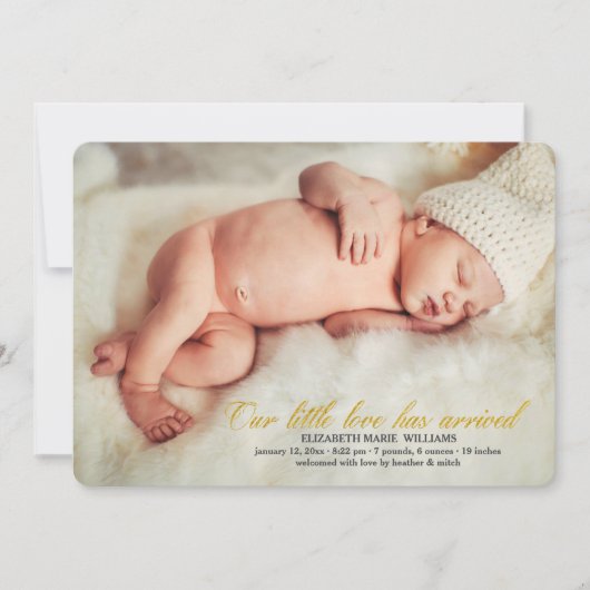 私たちの小さな愛が写真誕生発表に到着した。 案内状 (正面)