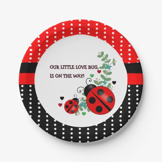 私たちの小さな愛のバグ赤い黒の赤ちゃんシャワー ペーパープレート (正面)