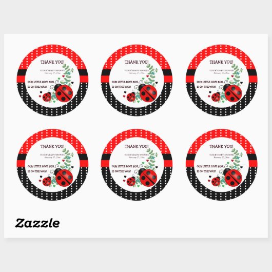 私たちの小さな愛のバグ赤い黒の赤ちゃんシャワー ラウンドシール (シート)