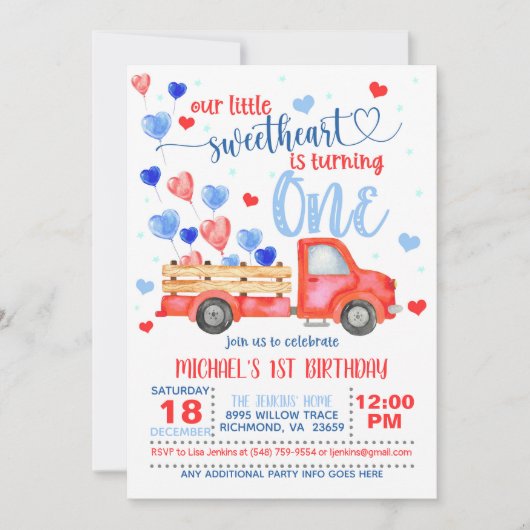 私たちの小さな愛の結晶が1歳になるお知らせ 招待状 (正面)