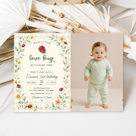 私たちの小さな愛の虫テントウムシの2歳の誕生日 招待状