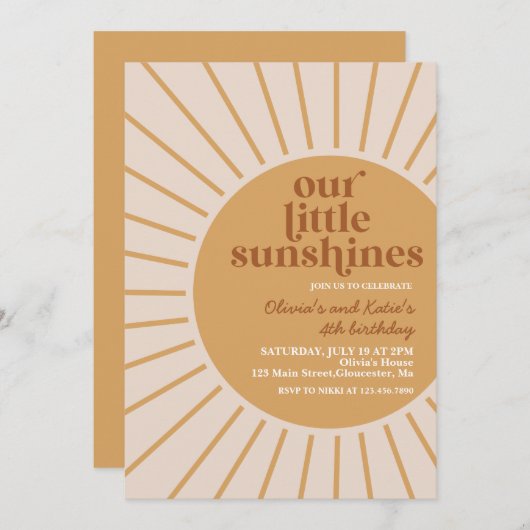 私たちの小さな日差しの誕生日を祝う 招待状 (正面/裏面)