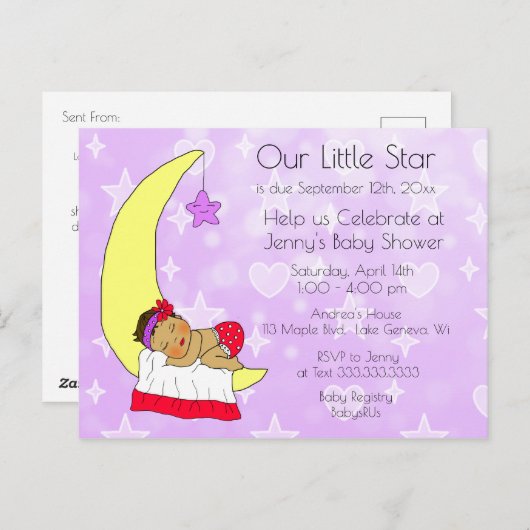 私たちの小さな星の女の子の赤ちゃんシャワー招待状 ポストカード (正面/裏面)