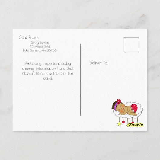 私たちの小さな星の女の子の赤ちゃんシャワー招待状 ポストカード (裏面)